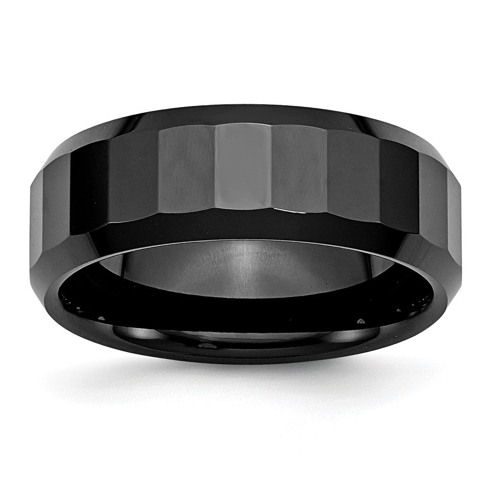 Chisel Ceramic Black Faceted Beveled Edge 8mm Polished Band