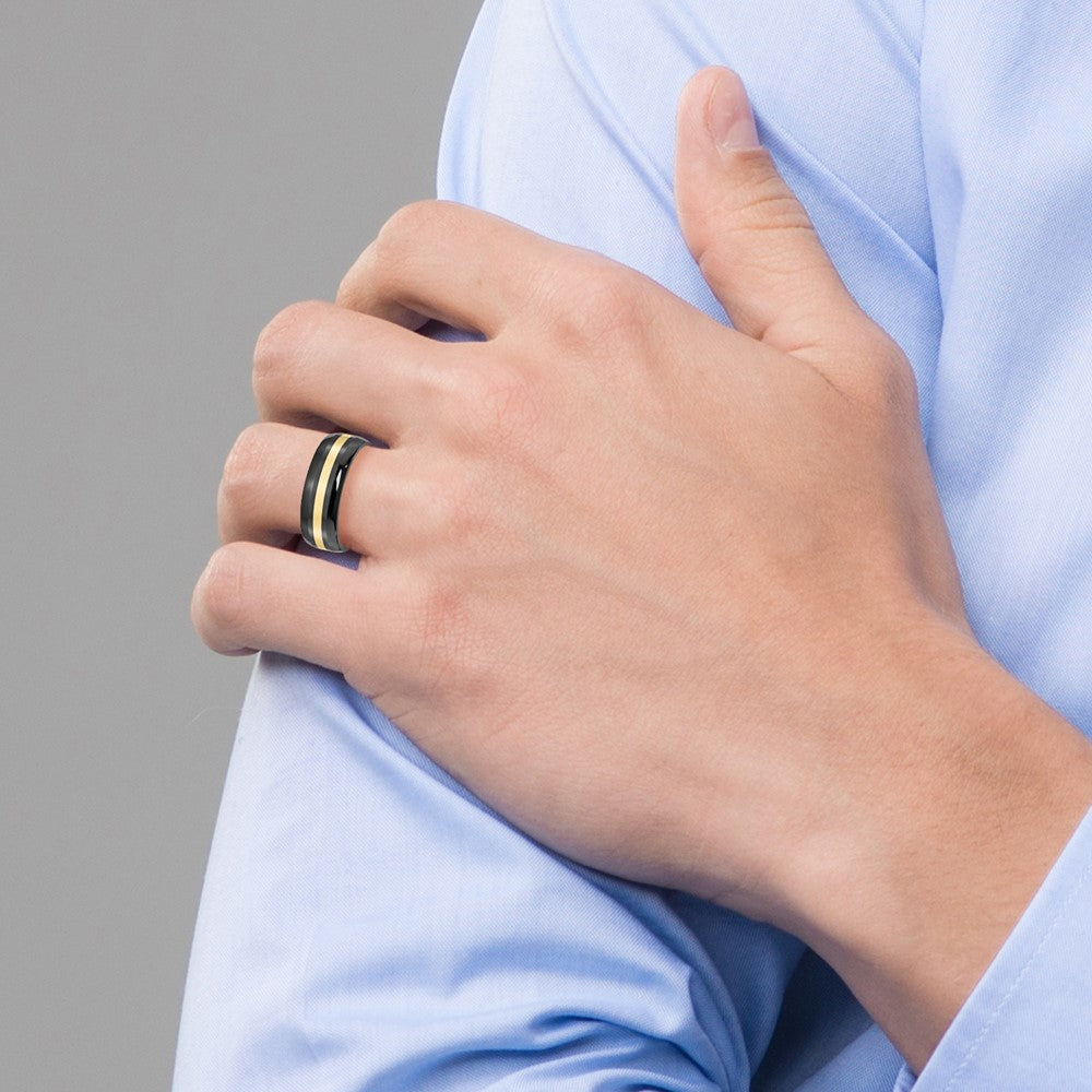 Chisel Ceramic Black with 14k Gold Inlay 8mm Polished Band