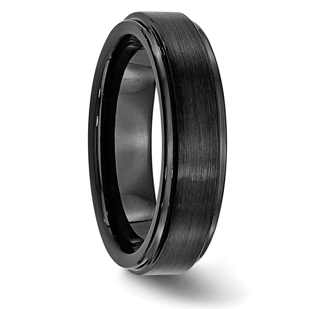 Chisel Black Ceramic Ridged Edge 6mm Brushed and Polished Band