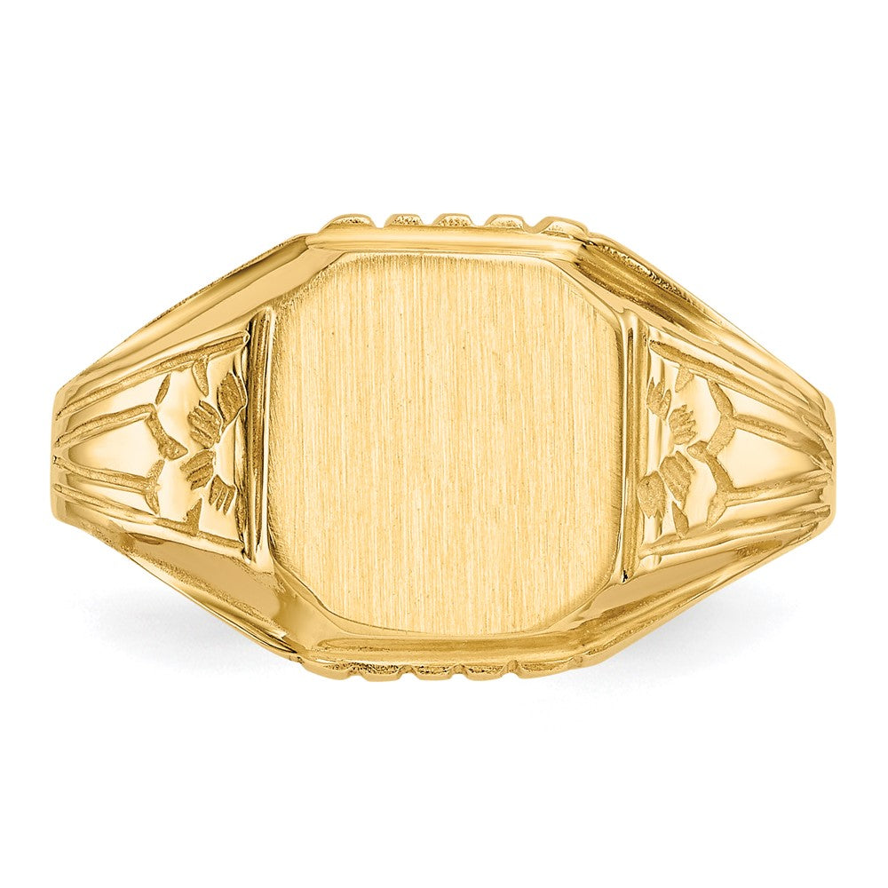 14k 9.0x9.0mm Open Back Floral Signet Ring