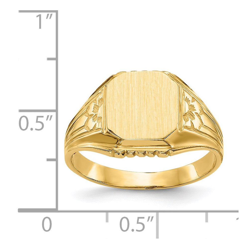 14k 9.0x9.0mm Open Back Floral Signet Ring