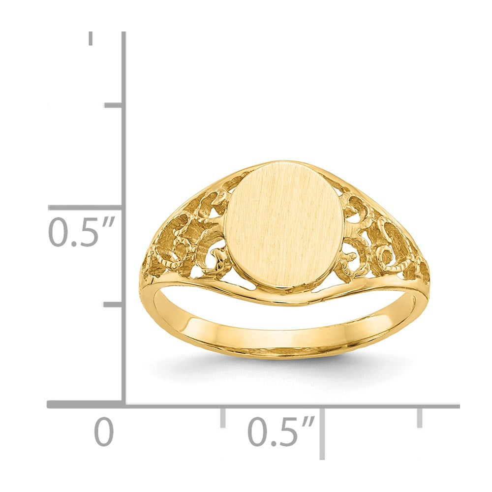 14k 8.5x7.5mm Satin Open Back Filigree Signet Ring