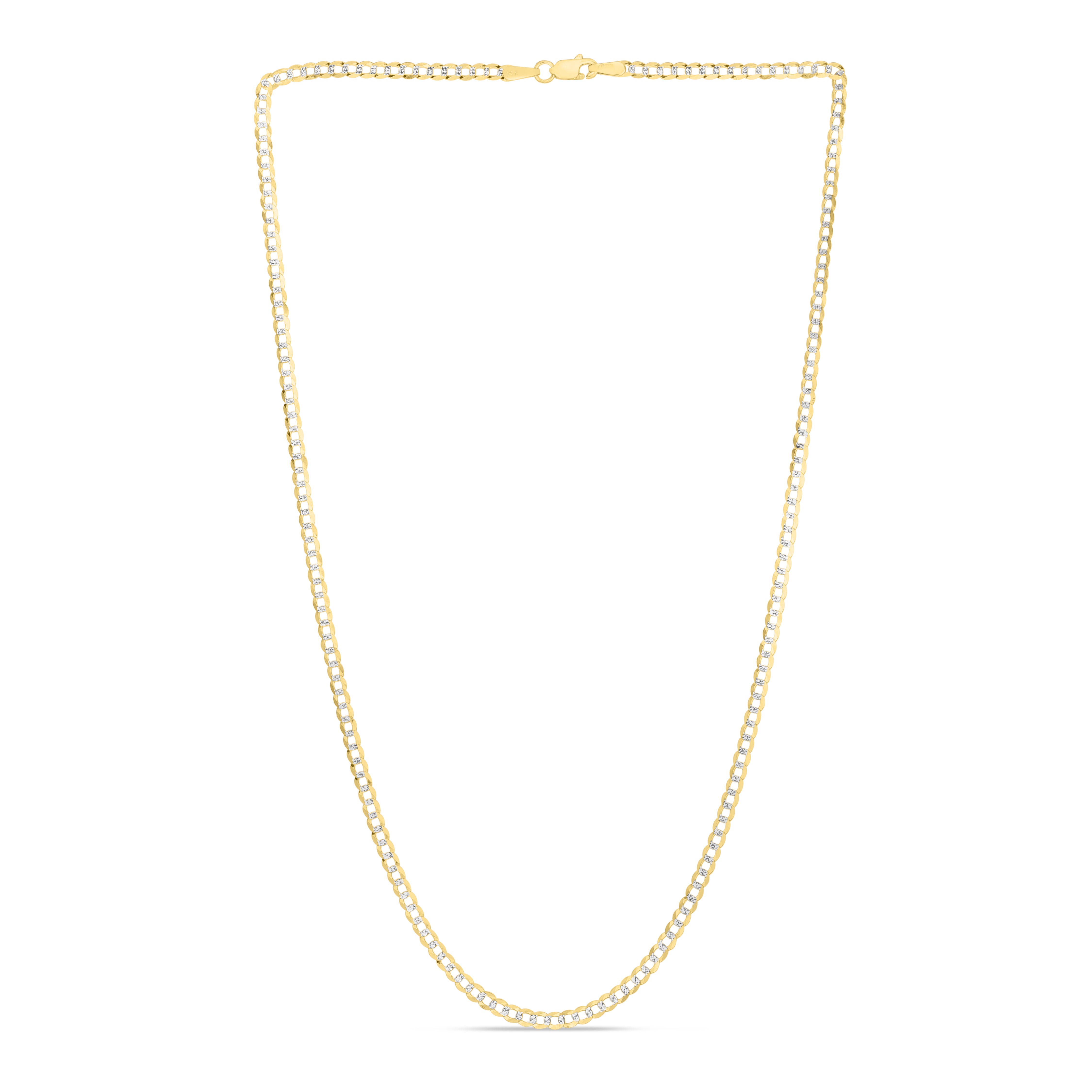 14K Yellow Gold 2.6mm White Pave Curb 20" Chain with Lobster Lock