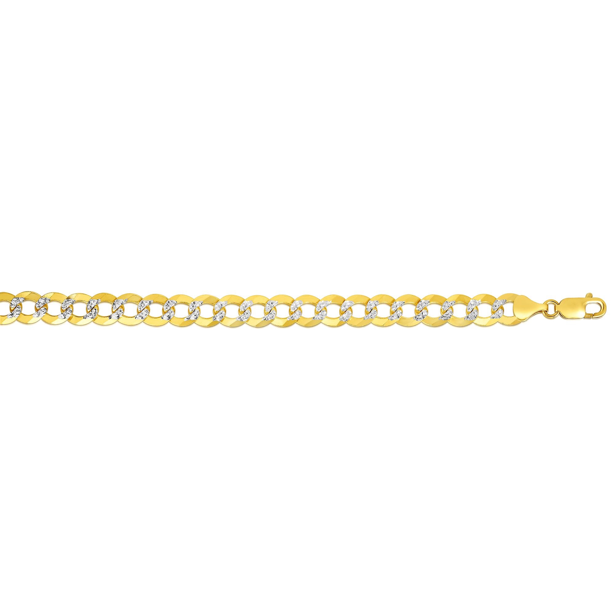 14K Yellow Gold 8.3mm White Pave Curb 26" Chain with Lobster Lock