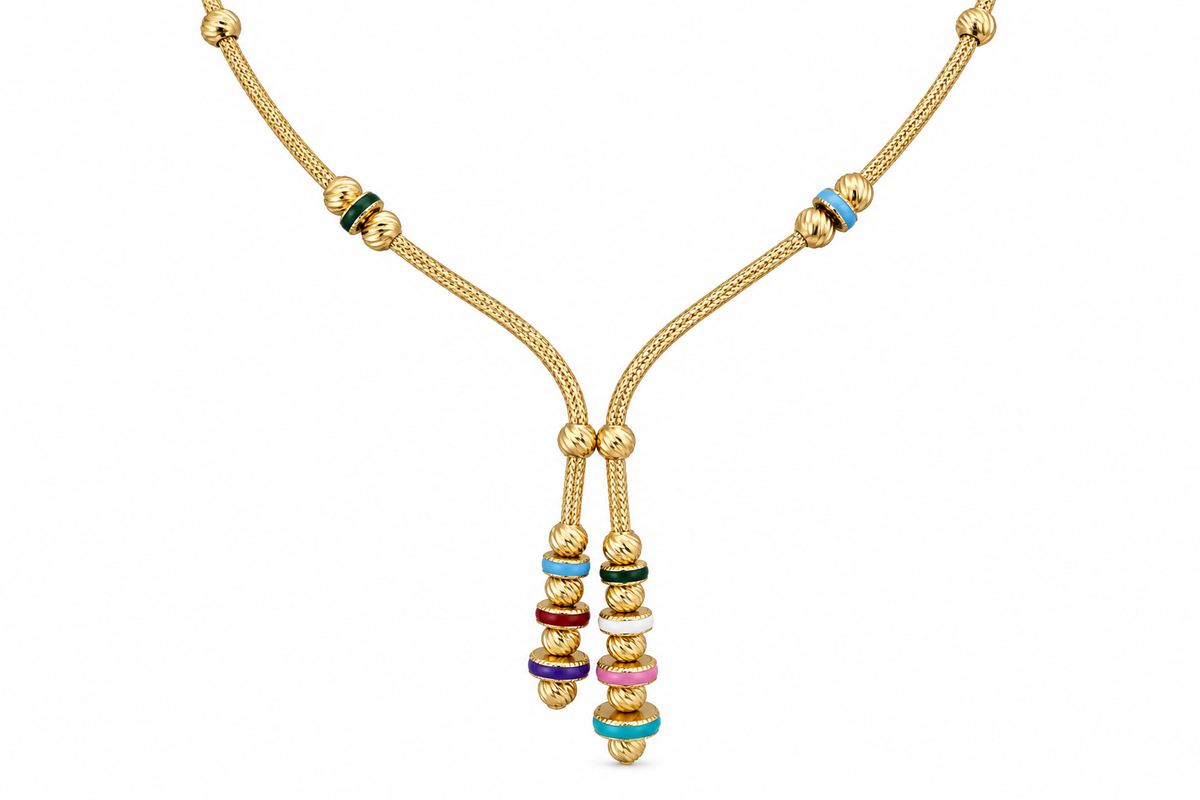 14KT Yellow Gold Bead and Tassel Dangle Necklace