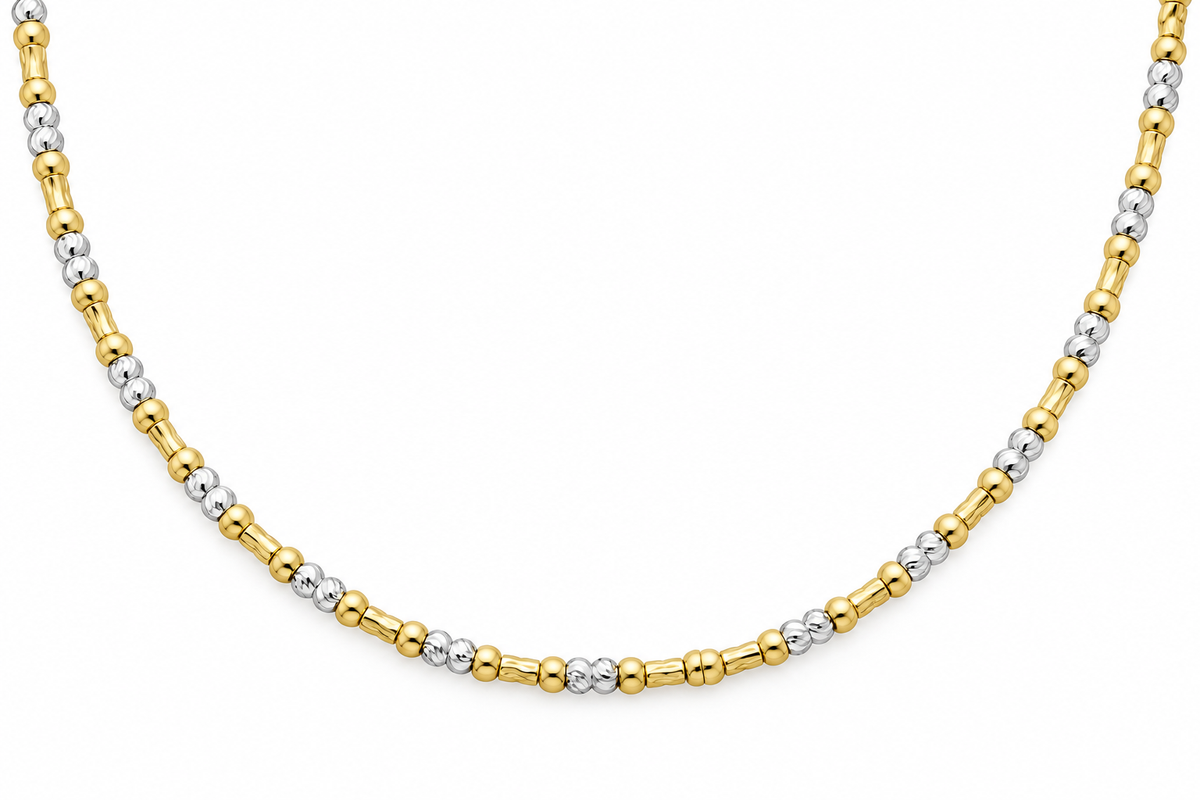 10KT Semi-Hollow Two-Tone Gold 3 MM Bar Moon Cut Link Chain