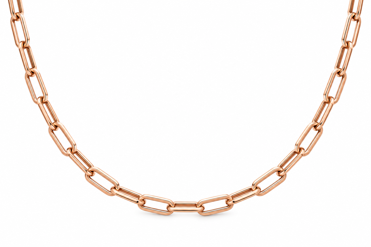 14KT Hollow Rose Gold 4.5 MM Paper Clip Link Chain