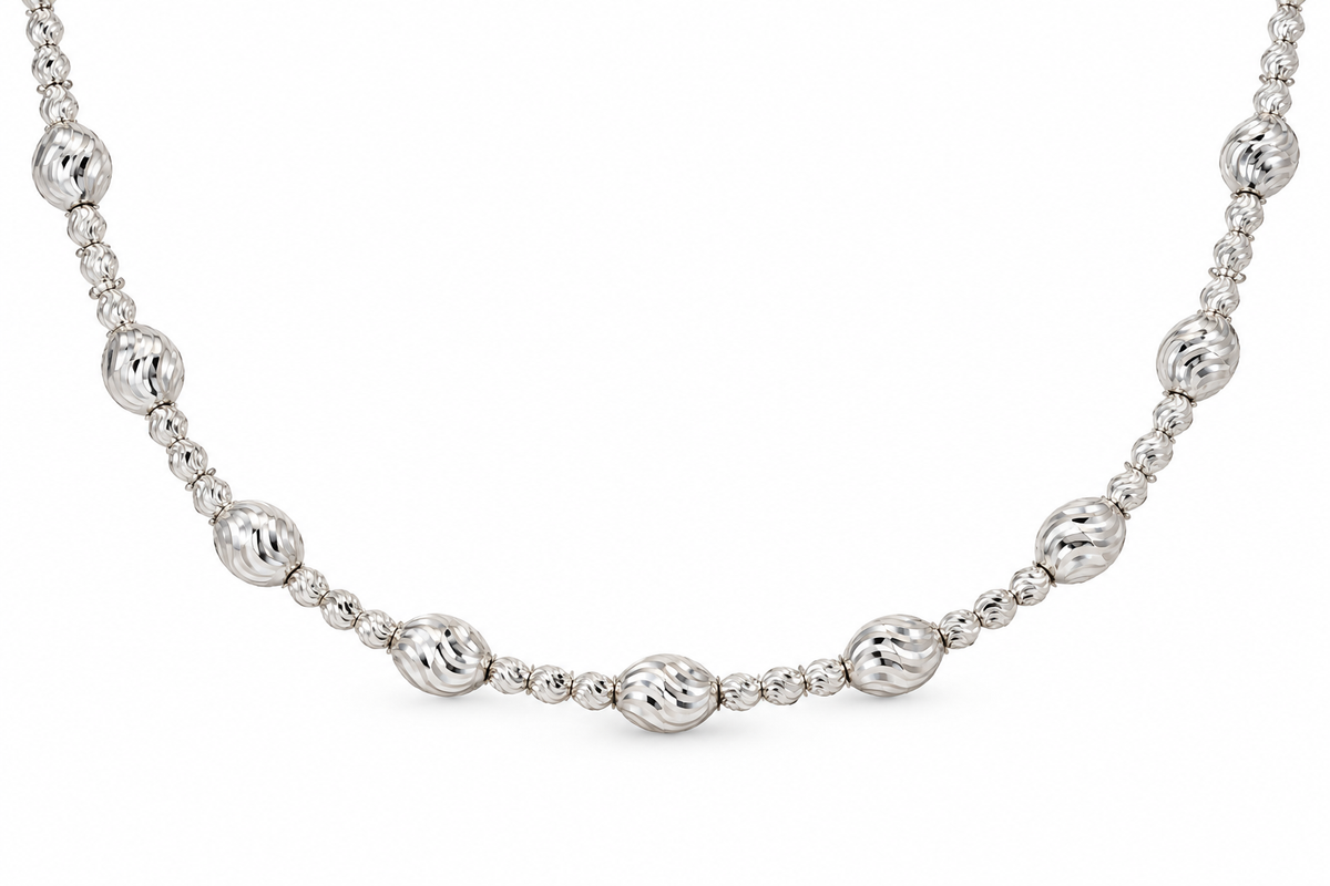 10KT Hollow White Gold 6 MM Daisy Diamond Moon Cut Link Chain