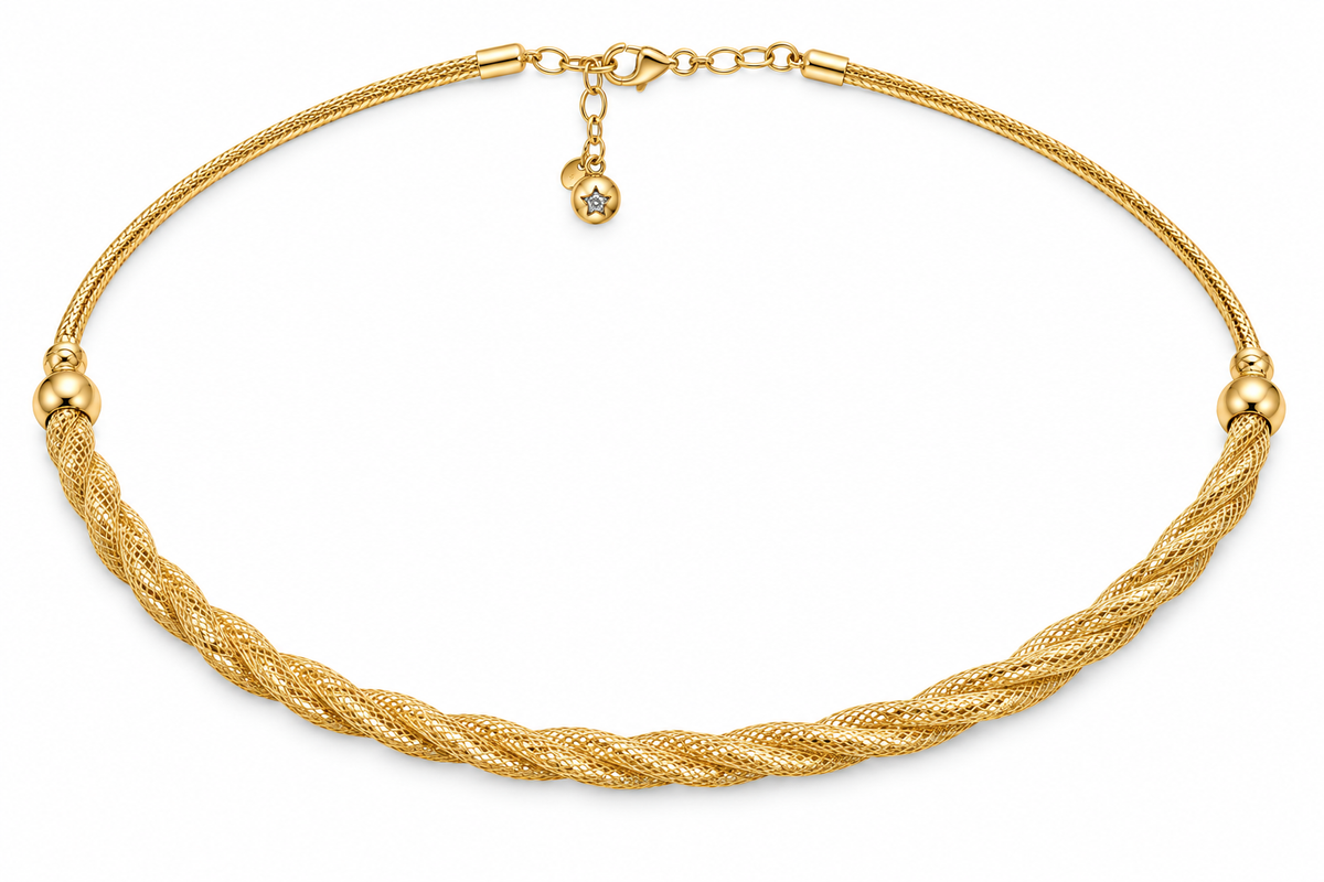 14KT Yellow Gold Mesh Link Braided Collar Necklace