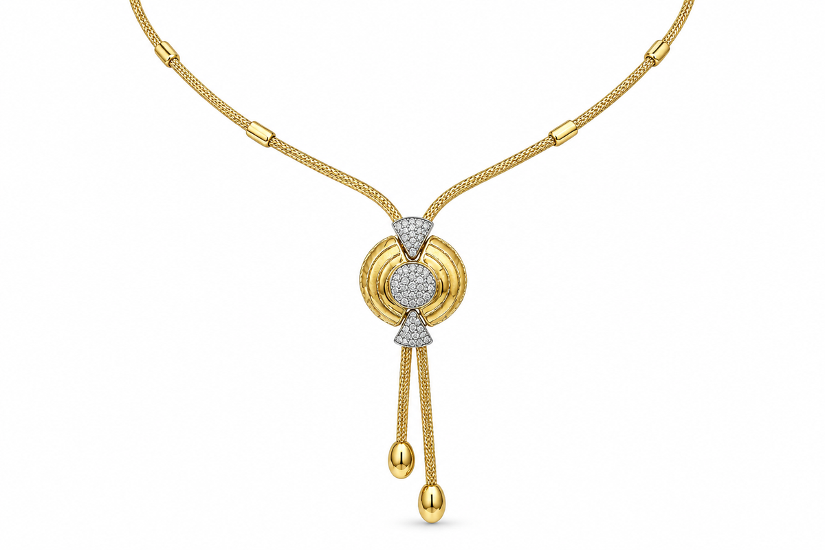 14KT Yellow Gold Cubic Zirconium Circle Dangle Necklace