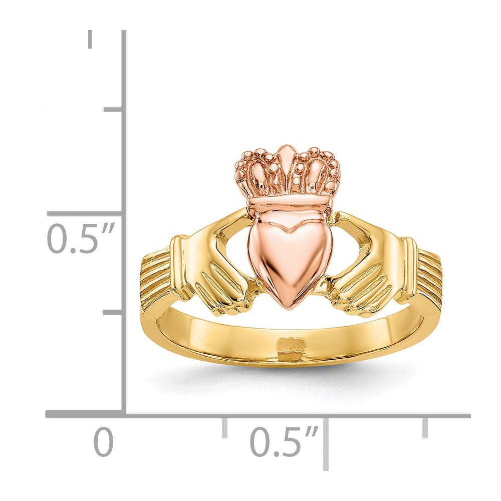 14k Two-tone Polished Claddagh Ring
