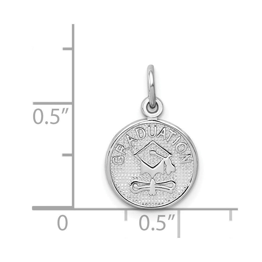 14k White Gold Polished GRADUATION Disc Charm