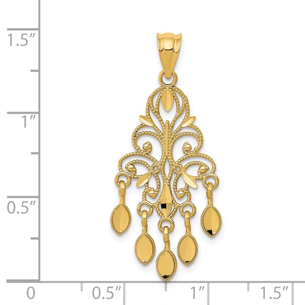 14k Polished Diamond-cut Chandelier Pendant