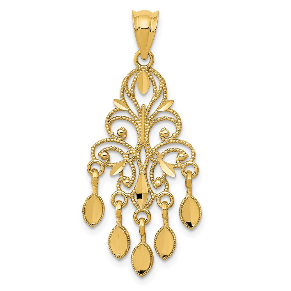 14k Polished Diamond-cut Chandelier Pendant