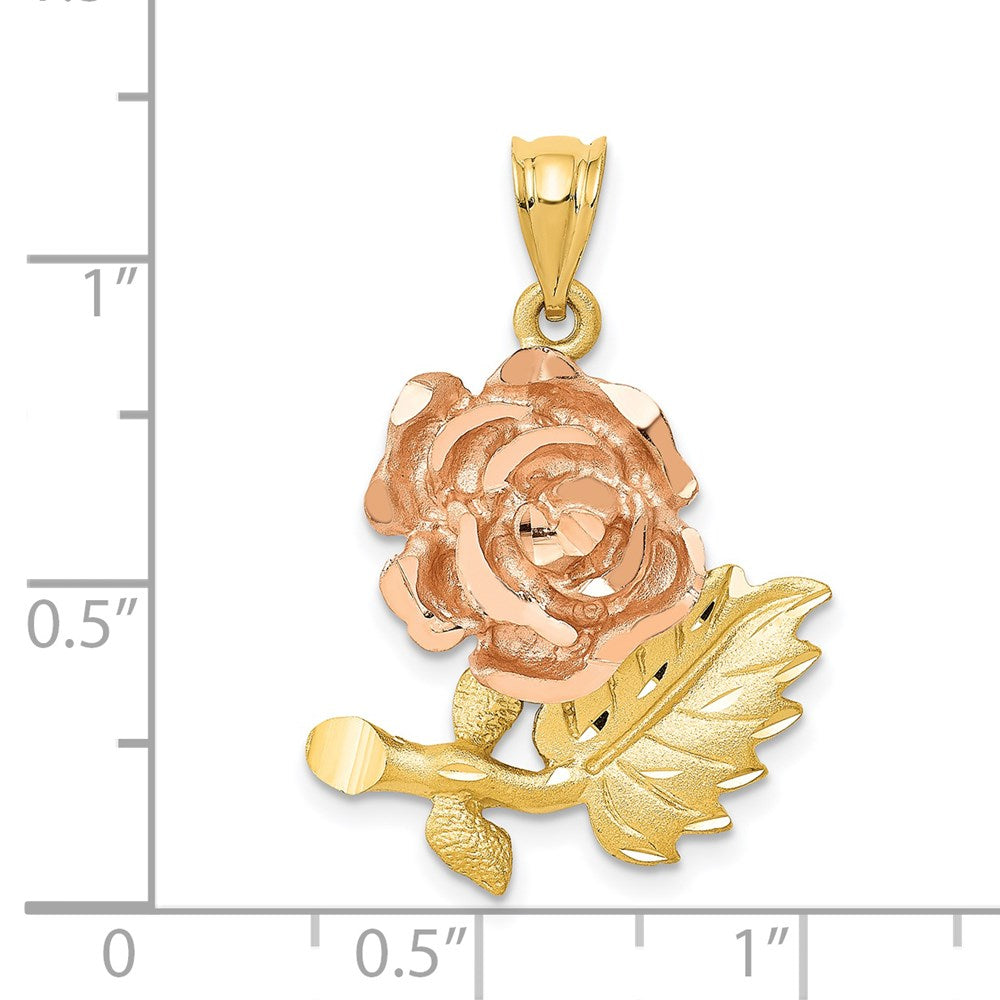 14k Two-Tone Solid Satin Diamond-cut Flower Pendant