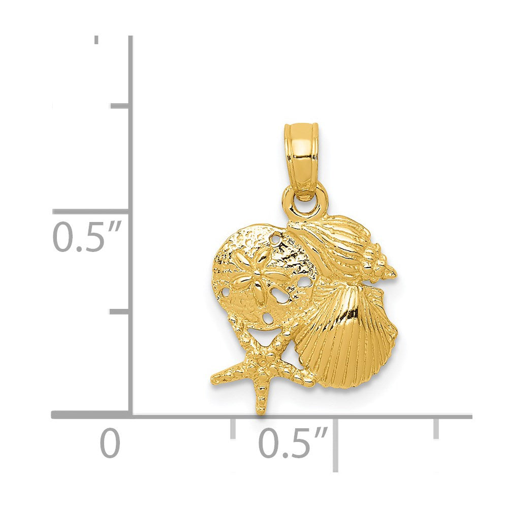 14k Solid Polished Mini Shell Cluster Pendant