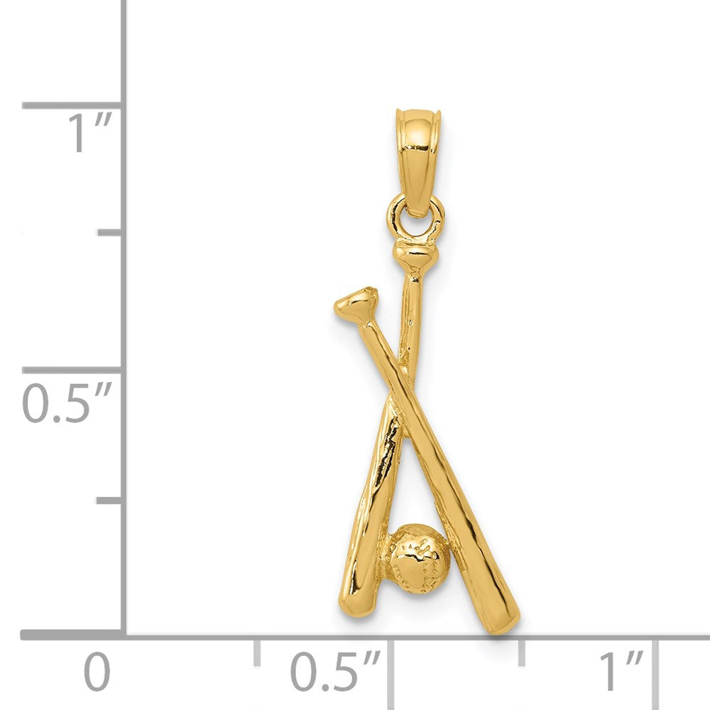 14K Polished Open-Backed Bats and Baseball Pendant