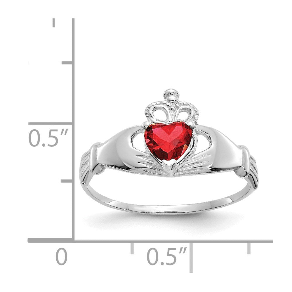 14k White Gold CZ January Birthstone Claddagh Heart Ring