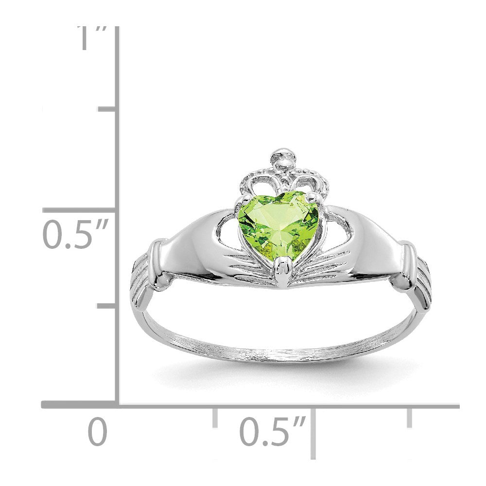 14k White Gold CZ August Birthstone Claddagh Heart Ring