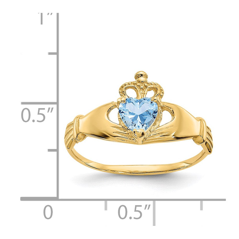 14k CZ March Birthstone Claddagh Heart Ring
