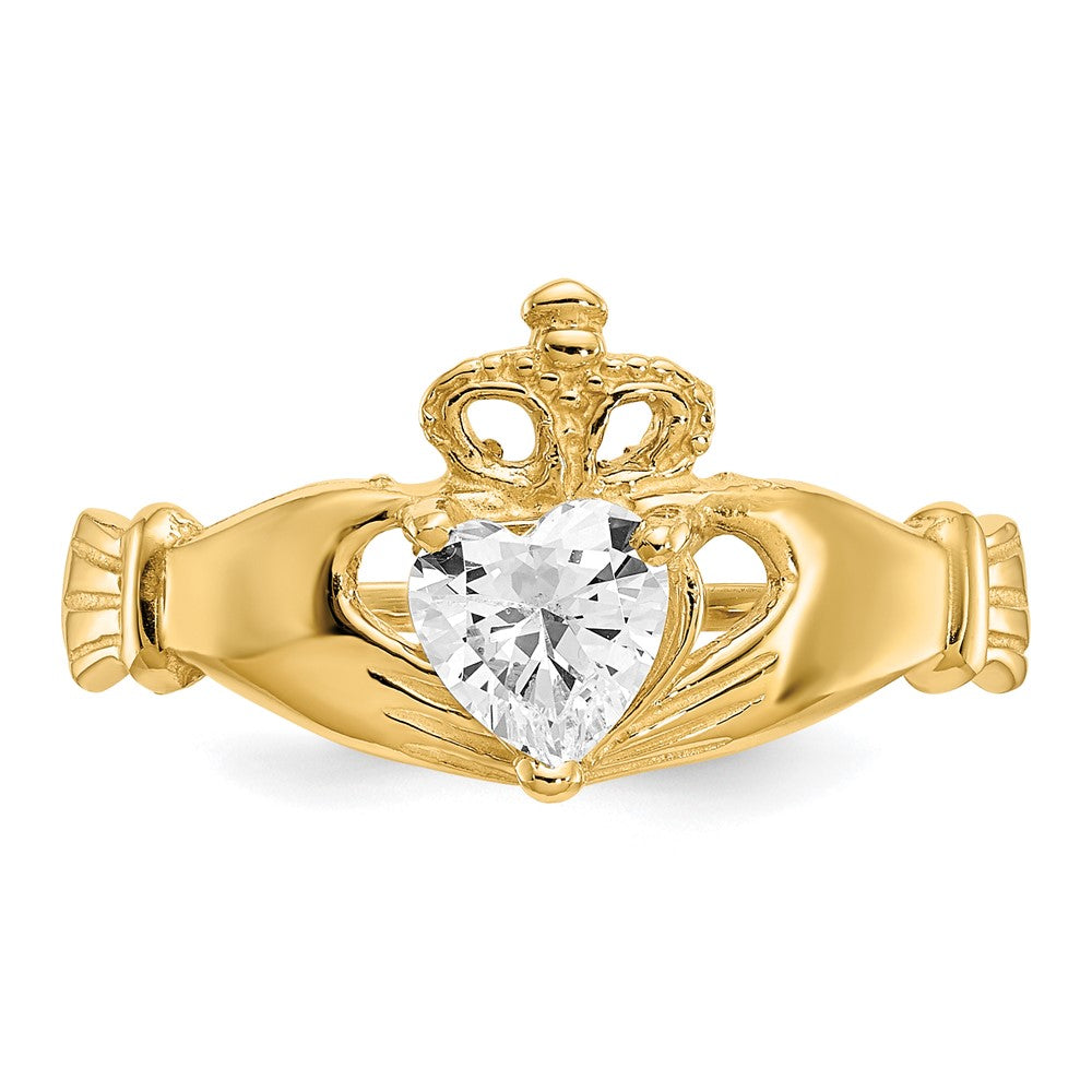 14k CZ April Birthstone Claddagh Heart Ring