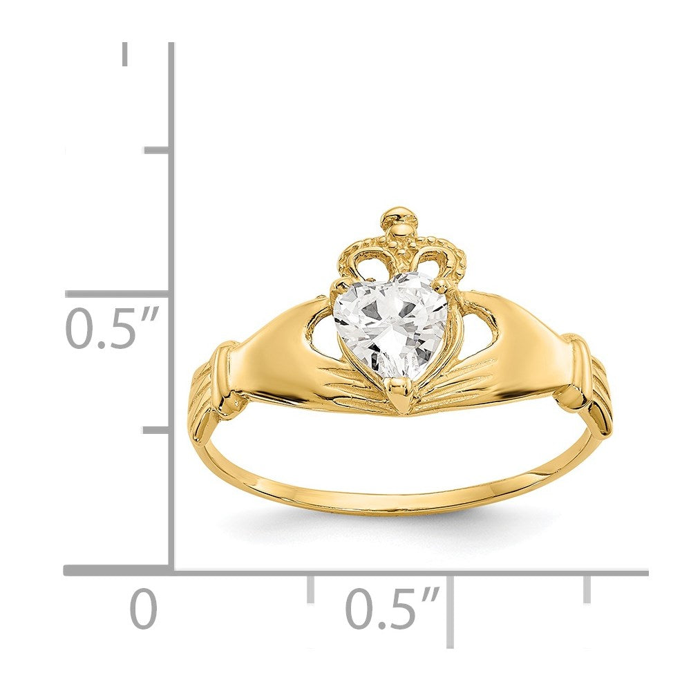 14k CZ April Birthstone Claddagh Heart Ring