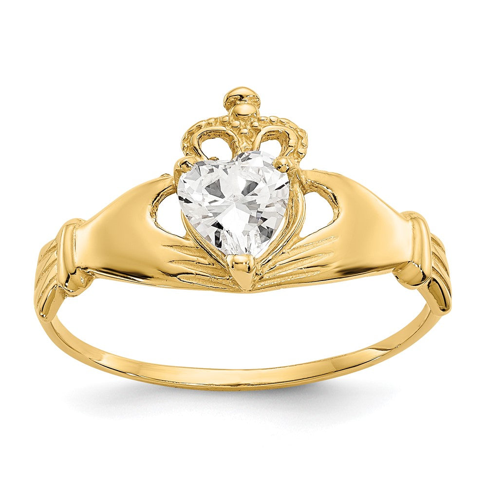 14k CZ April Birthstone Claddagh Heart Ring