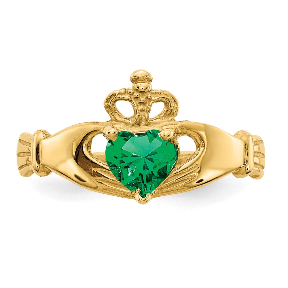 14k CZ May Birthstone Claddagh Heart Ring