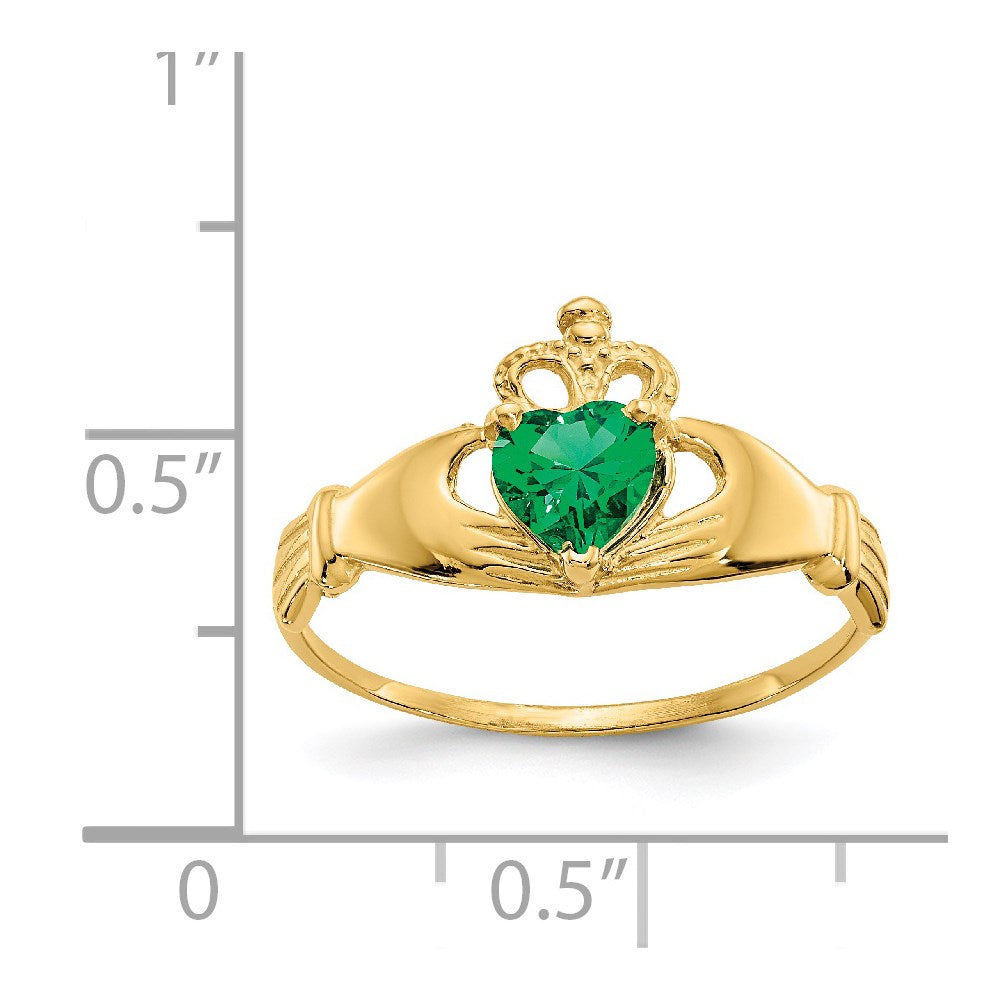 14k CZ May Birthstone Claddagh Heart Ring