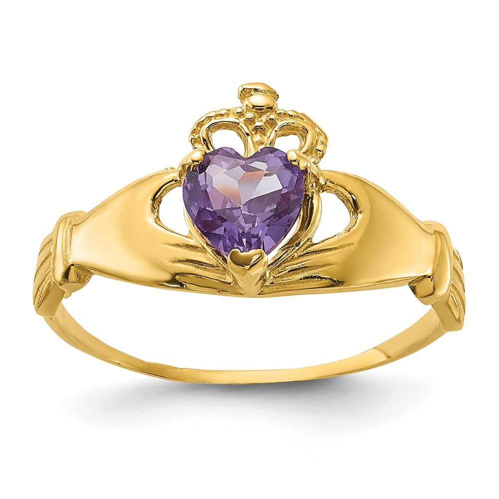 14k CZ June Birthstone Claddagh Heart Ring