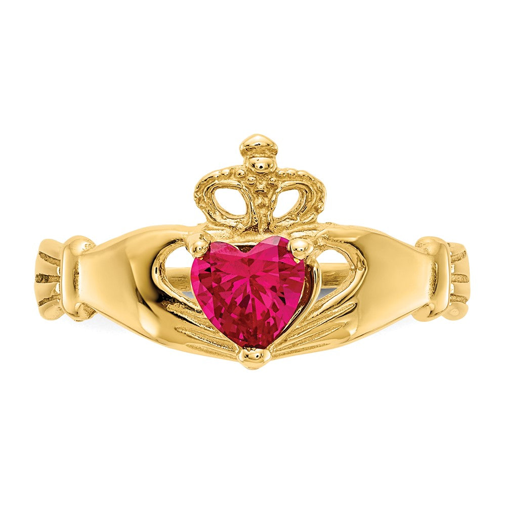 14k CZ July Birthstone Claddagh Heart Ring