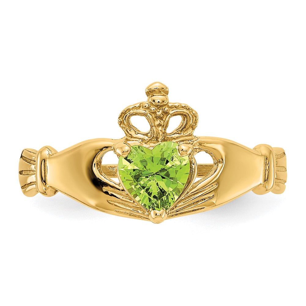 14k CZ August Birthstone Claddagh Heart Ring