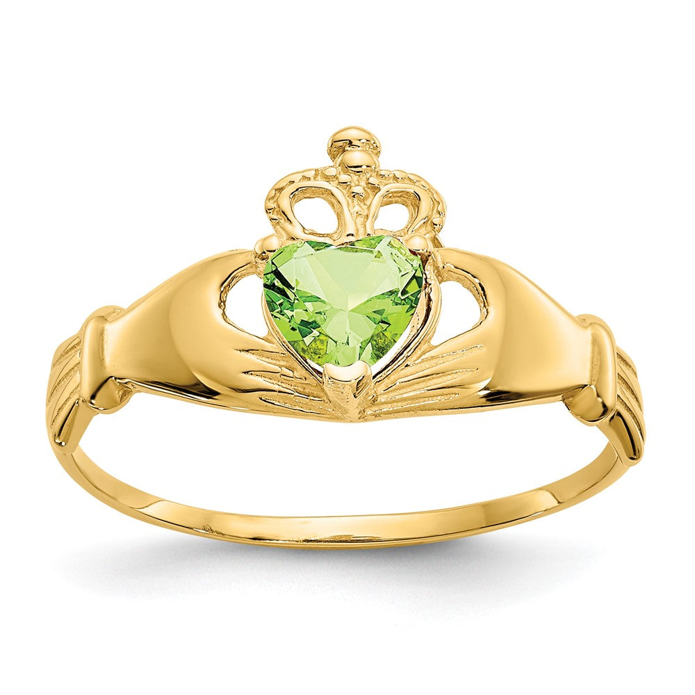 14k CZ August Birthstone Claddagh Heart Ring