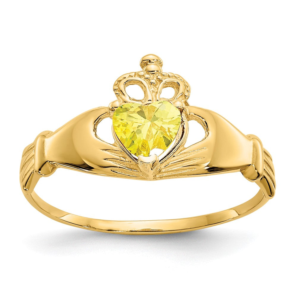 14k CZ November Birthstone Claddagh Heart Ring