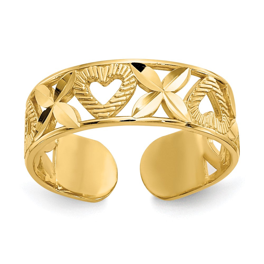 14k Diamond-cut X & Heart Toe Ring