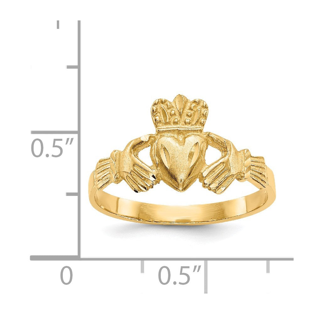 14K Satin and Diamond-cut Claddagh Ring