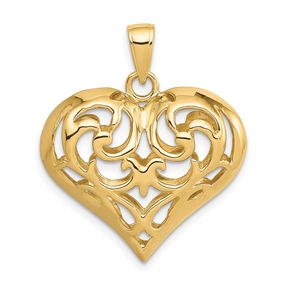 14K Polished 3-D Filigree Puffed Heart Pendant