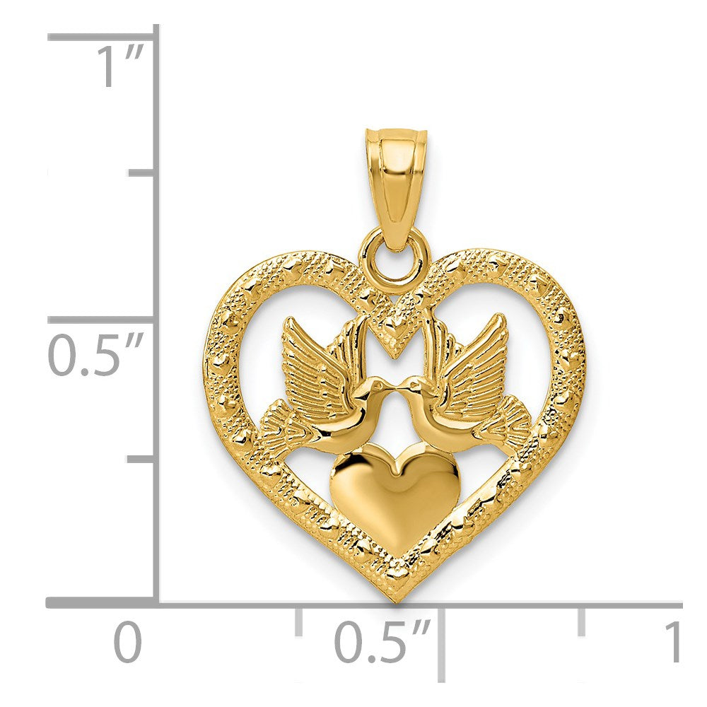 14K Polished Doves in Heart Pendant
