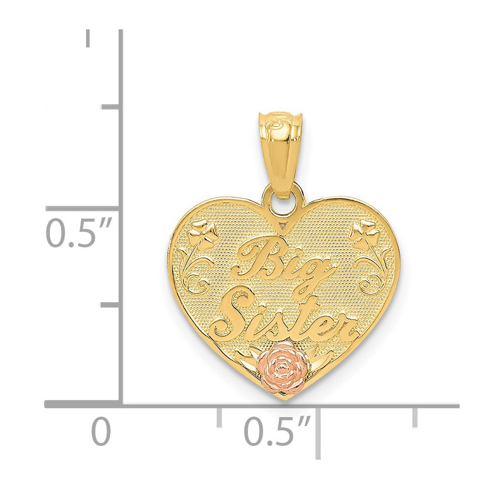 14k Two-tone BIG SISTER Heart Pendant