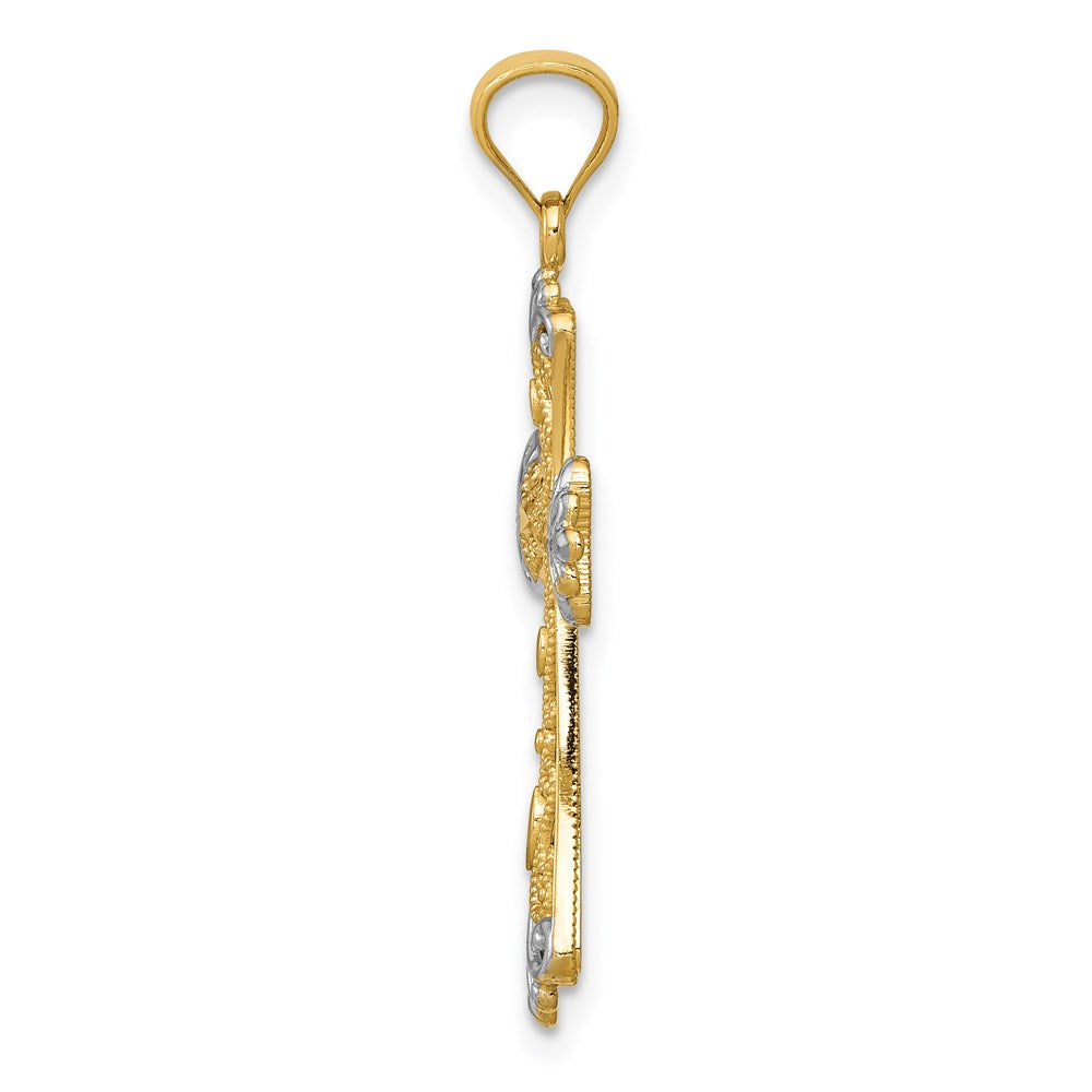 14K w/Rhodium Reversible Cross Pendant