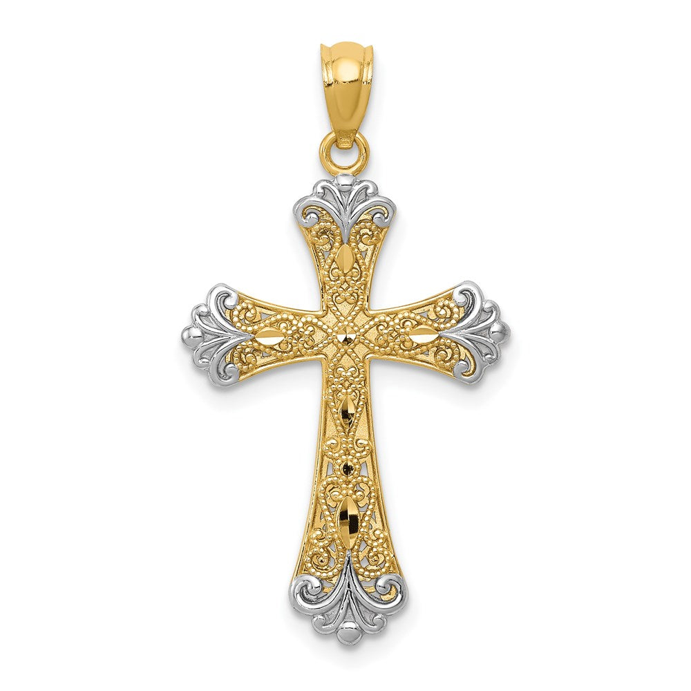 14K w/Rhodium Reversible Cross Pendant