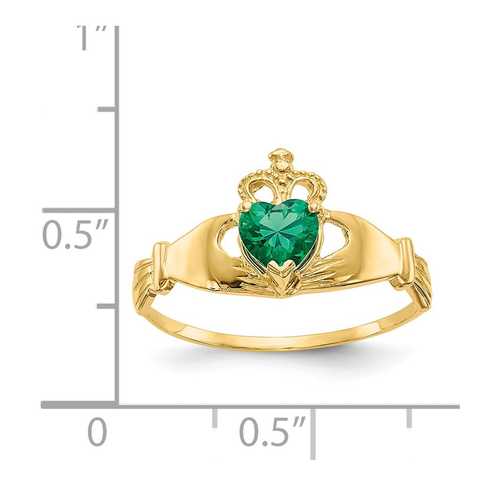 14k Green CZ Polished Claddagh Ring