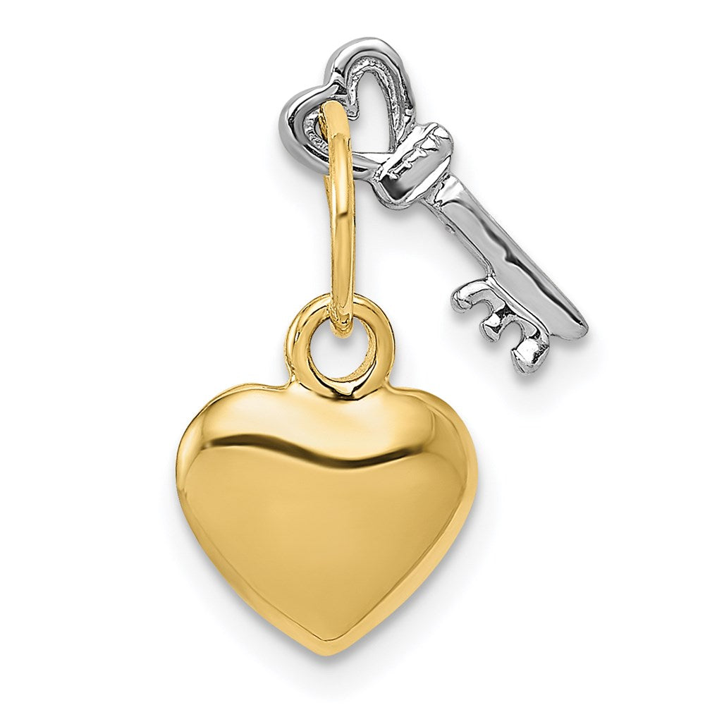 14K Two-tone Polished Moveable Key and Heart Lock Charm