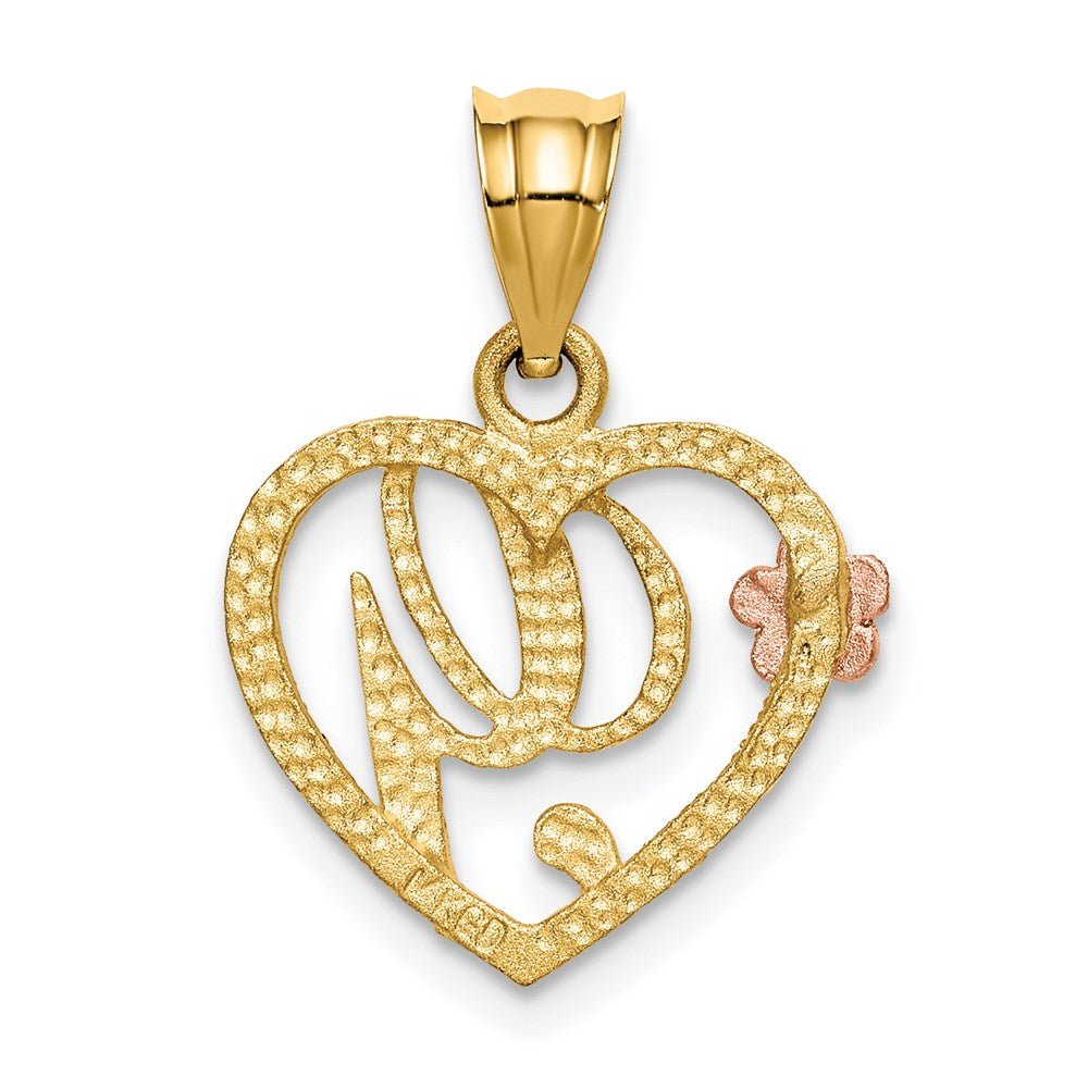 14k Two-Tone Heart Letter G Initial Pendant