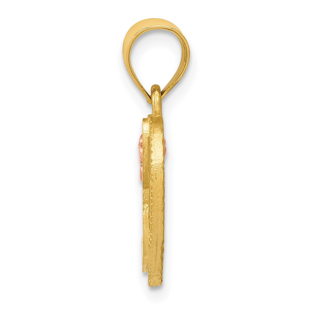 14k Two-Tone Heart Letter H Initial Pendant