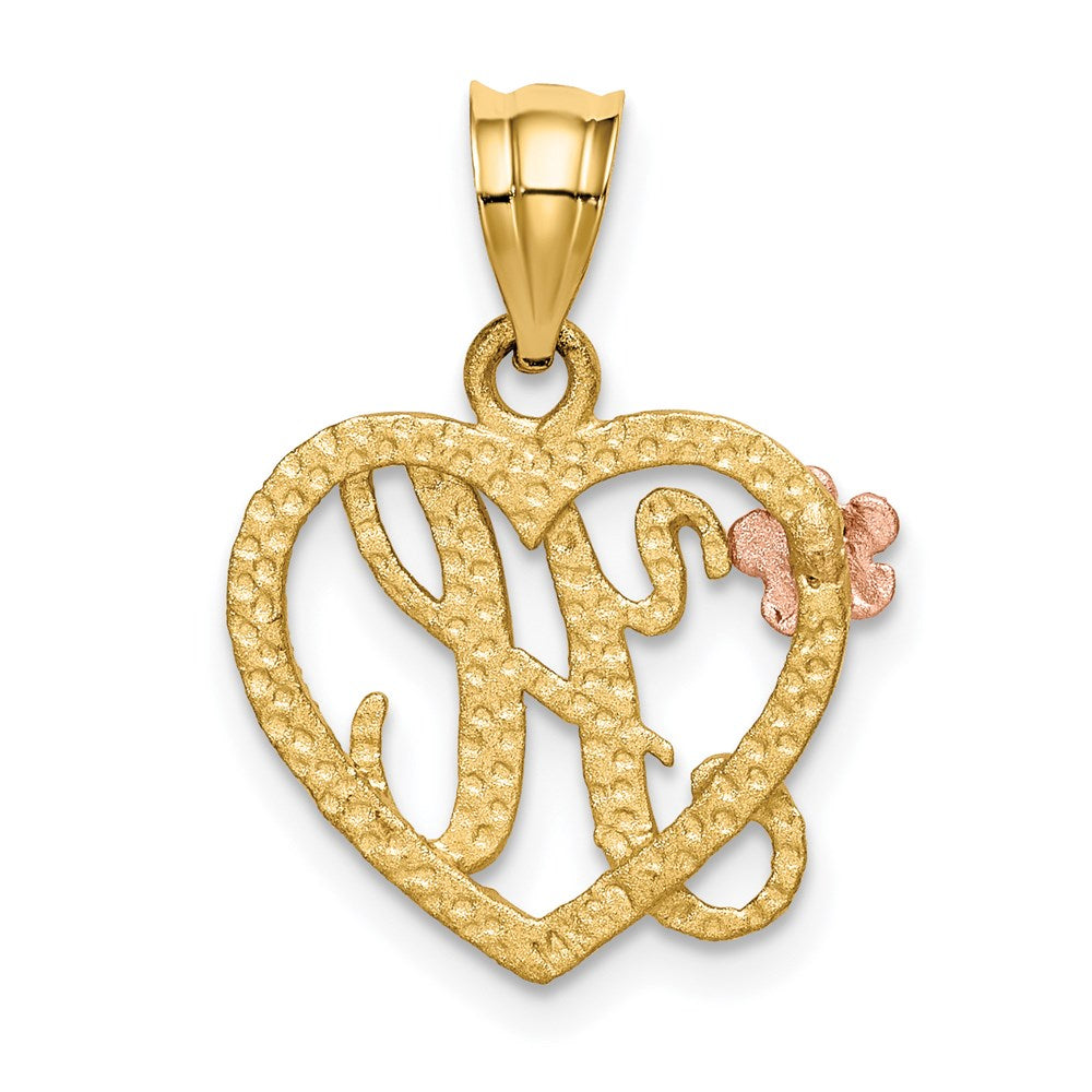 14k Two-Tone Heart Letter H Initial Pendant