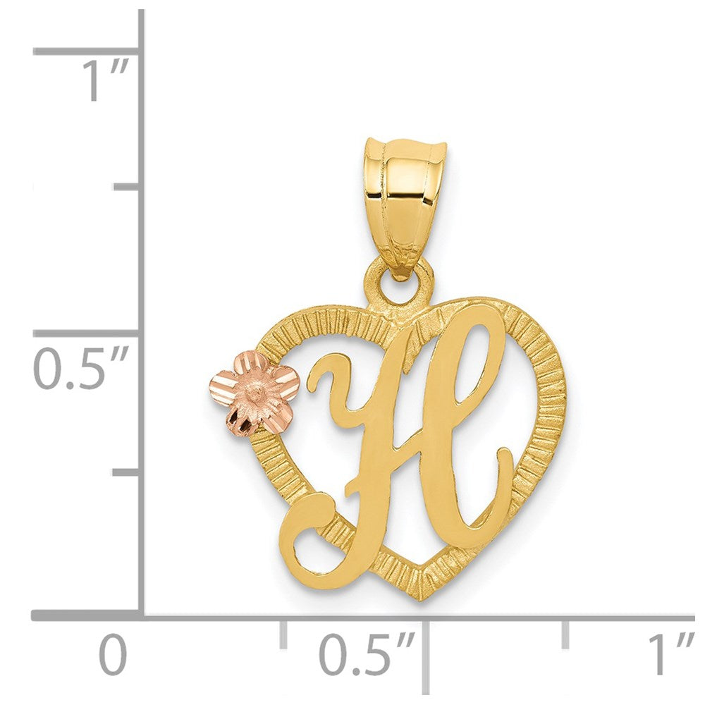 14k Two-Tone Heart Letter H Initial Pendant