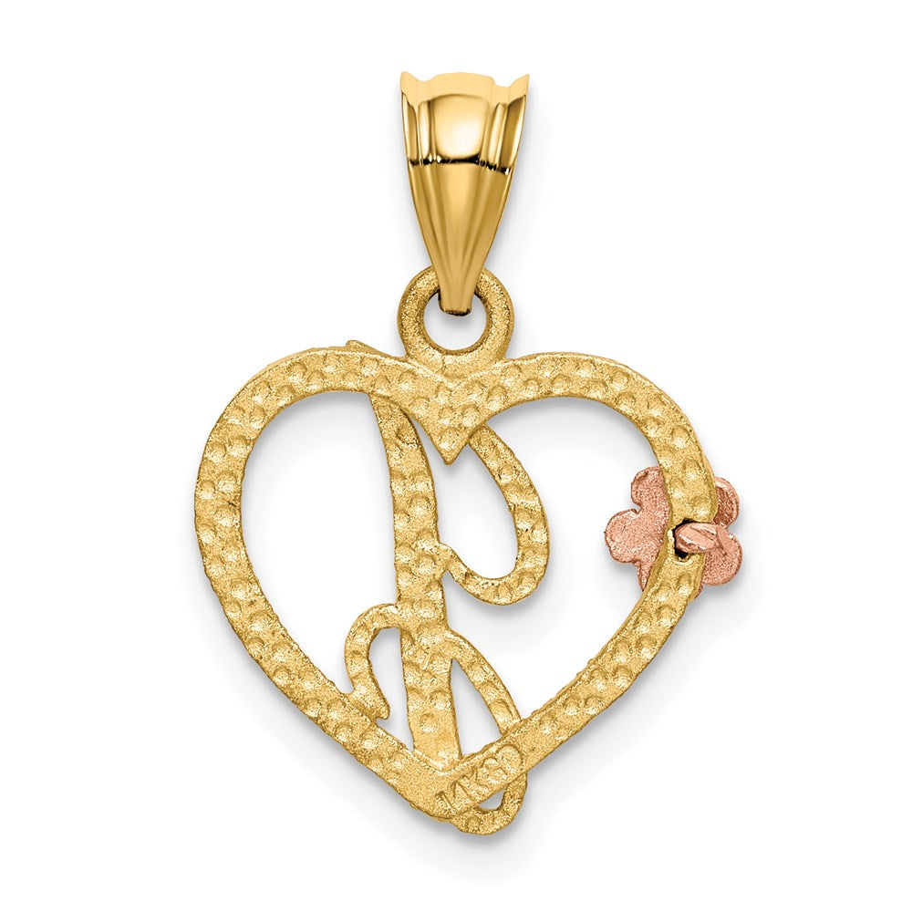 14k Two-Tone Heart Letter J Initial Pendant