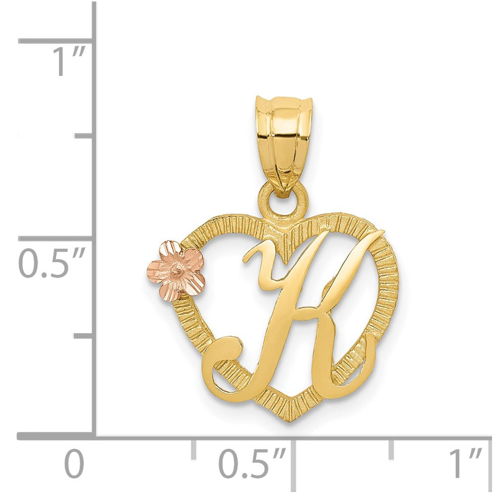 14k Two-Tone Heart Letter K Initial Pendant
