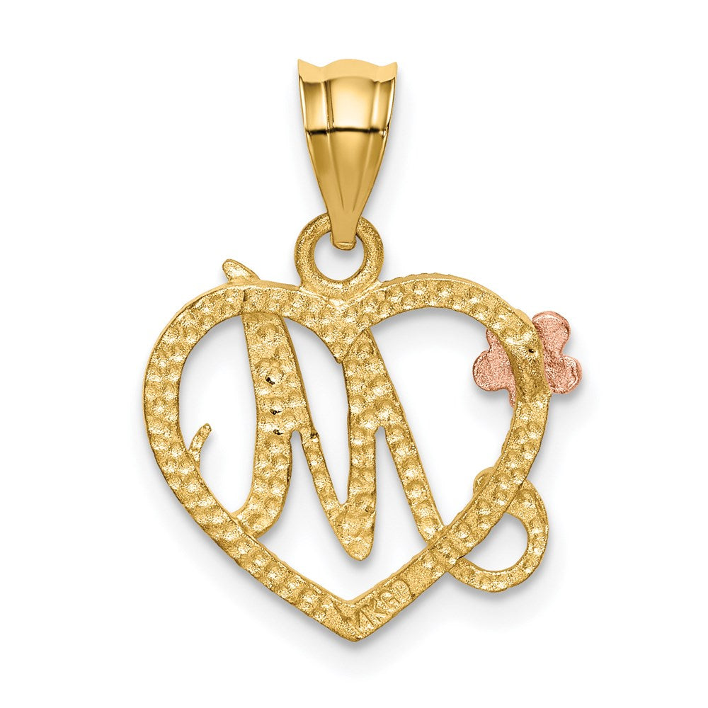 14k Two-Tone Heart Letter M Initial Pendant